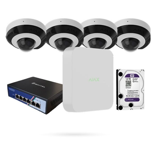 KIT NVR 8CH + 4 CÁMARAS DOMO 5MPX AJAX