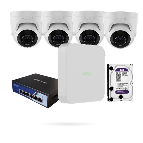 KIT NVR 8CH + 4 CÁMARAS TURRET 5MPX AJAX