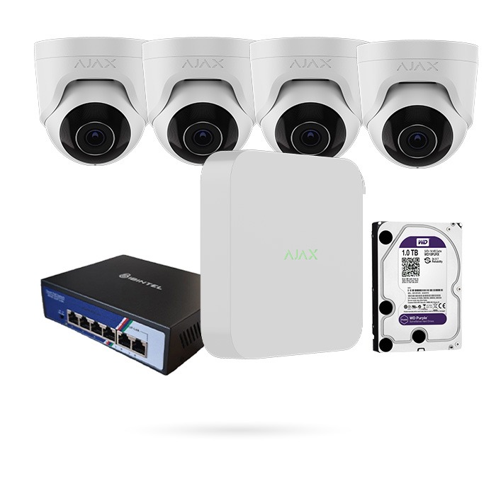 KIT NVR 8CH + 4 CÁMARAS TURRET 8MPX AJAX