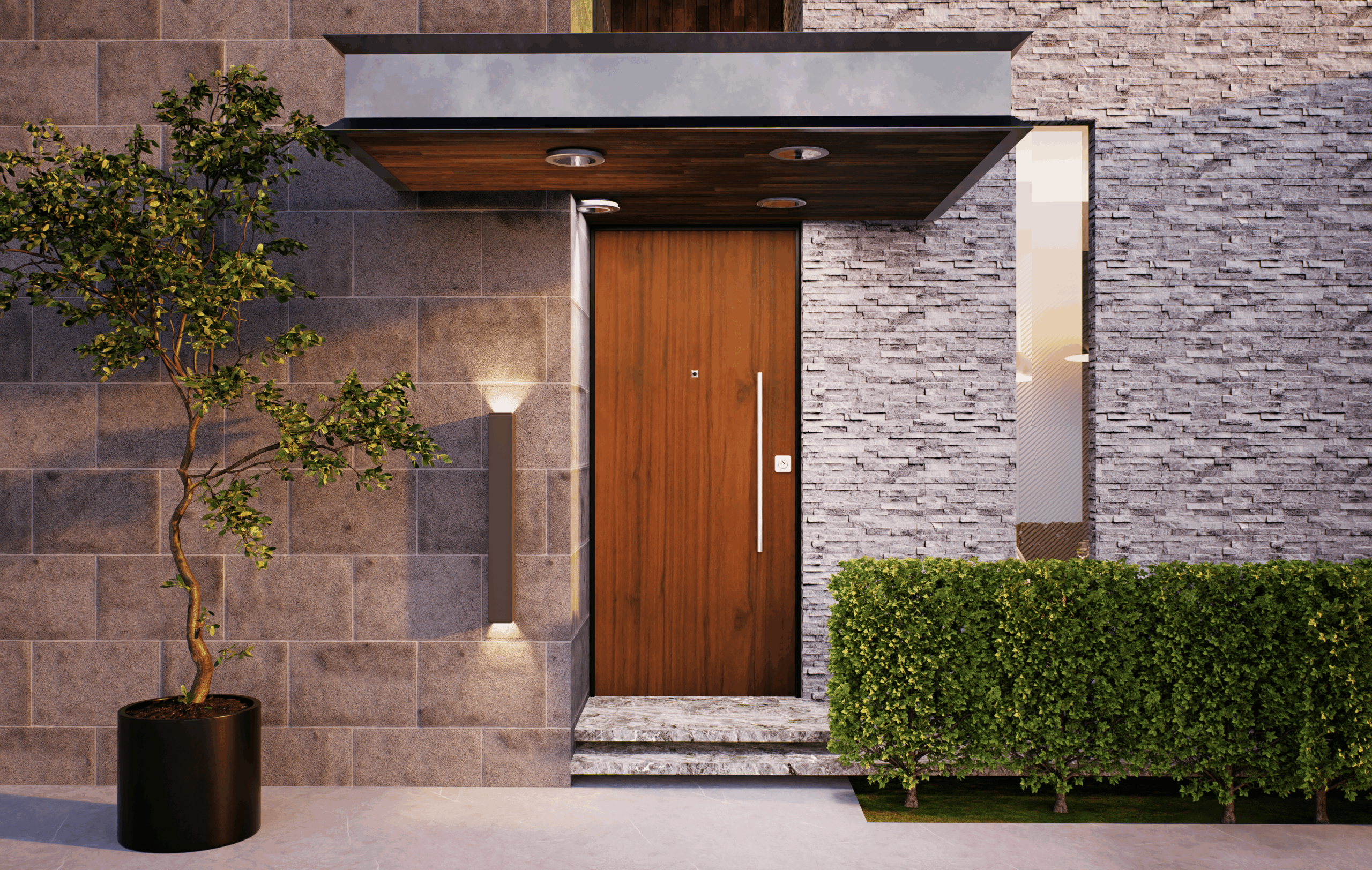 Puerta acorazada Corso con acabado premium en entrada real